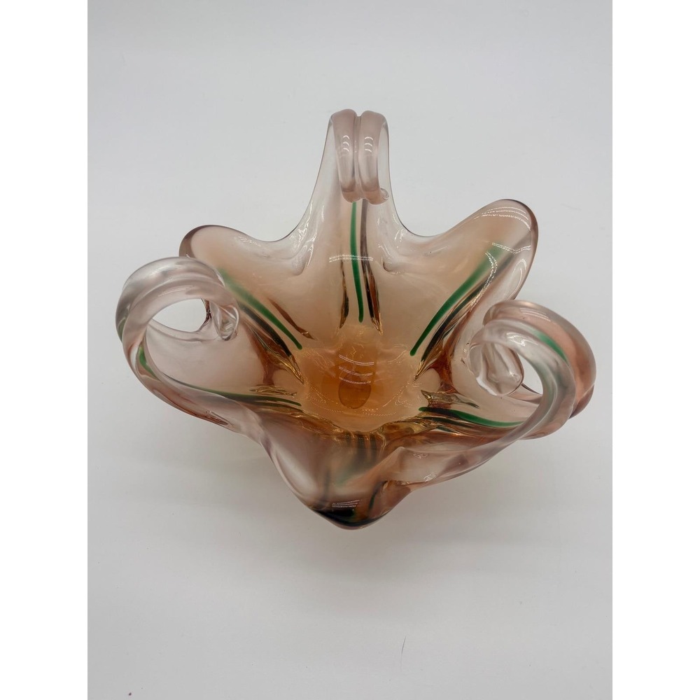 Vintage Murano Art Glass Amber Centerpiece Bowl Jordan Imports Label Italy V8 - Picture 4 of 10